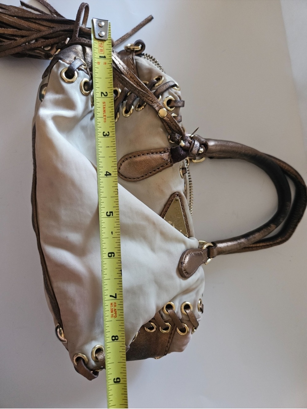 Prada Cream Mini Bag with Bronze Trim and Tassel - Picture 10 of 13